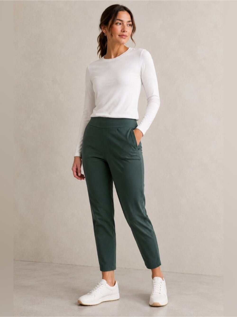 Athleta Brooklyn Ankle Pants Green Size 4 Travel Commute Stretch